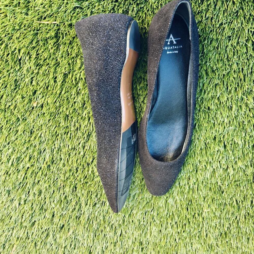 NEW Aquatalia Marcella glitter leather ballet flats Grey sculpted heel Italy - Picture 6 of 7